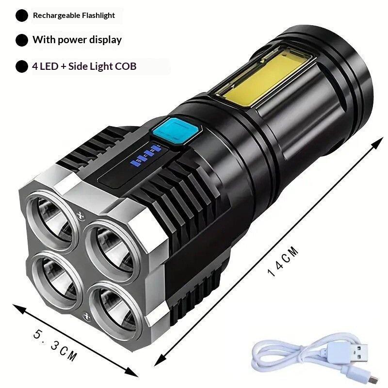 Rechargeable Led Flashlight Super Bright Mini Work Light 3 Modes Waterproof Portable Cob Tactical Torch Zoomable Camping Lantern
