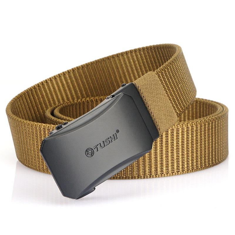 New Men'S Commuting Belt With Automatic Buckle Nylon Waistband, Outdoor Leisure Versatile Double-Layer Thick Belt