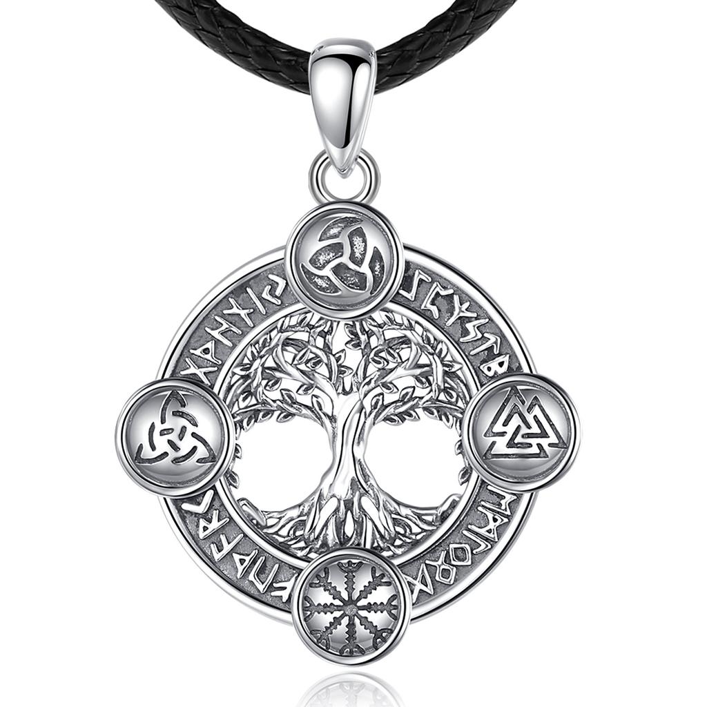 Eudora 925 Silber Lebensbaum Halskette Nordische Runen Hexe Keltischer Knoten Yggdrasil Amulett Anhänger Mann Wikinger Schmuck