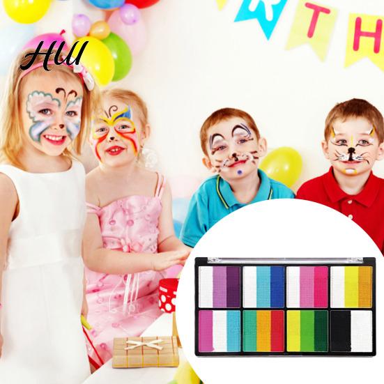 Bold Color Face Paint Body Palette, 8 Grids Pigment for Art Painting, Water High Palette Soluble Makeup Halloween Costume Party Festival Stage Cosplay
