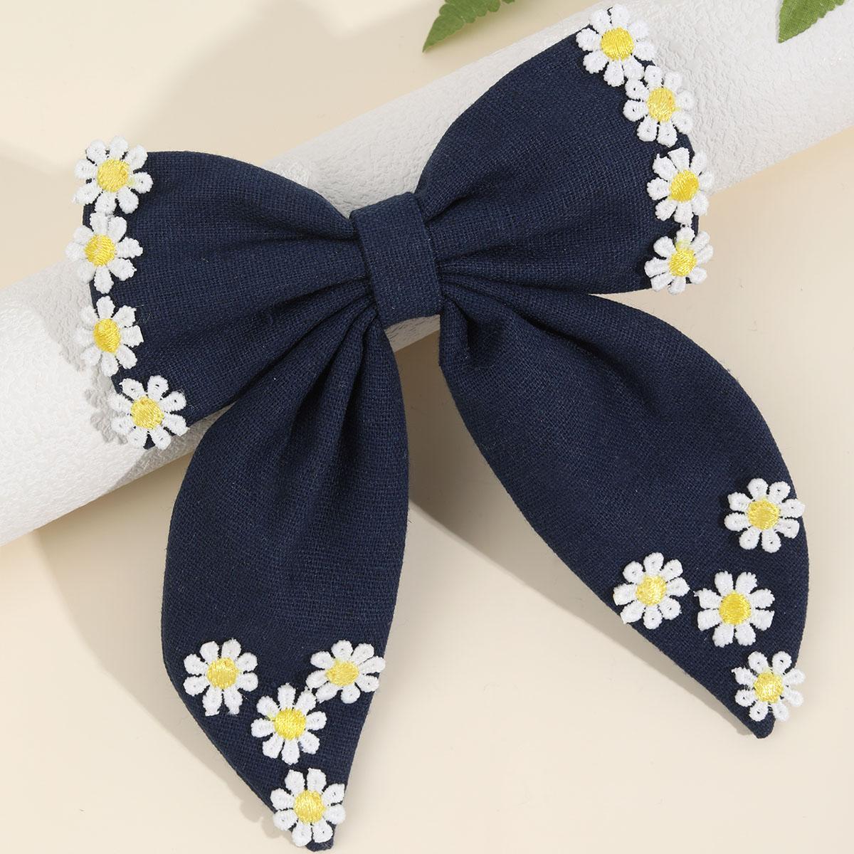 

1 шт. Банты для волос с вышивкой «Ромашка» для женщин, большие банты, заколки для волос для девочек, ленточные заколки для волос, большие аксессуары для волос с длинным хвостом