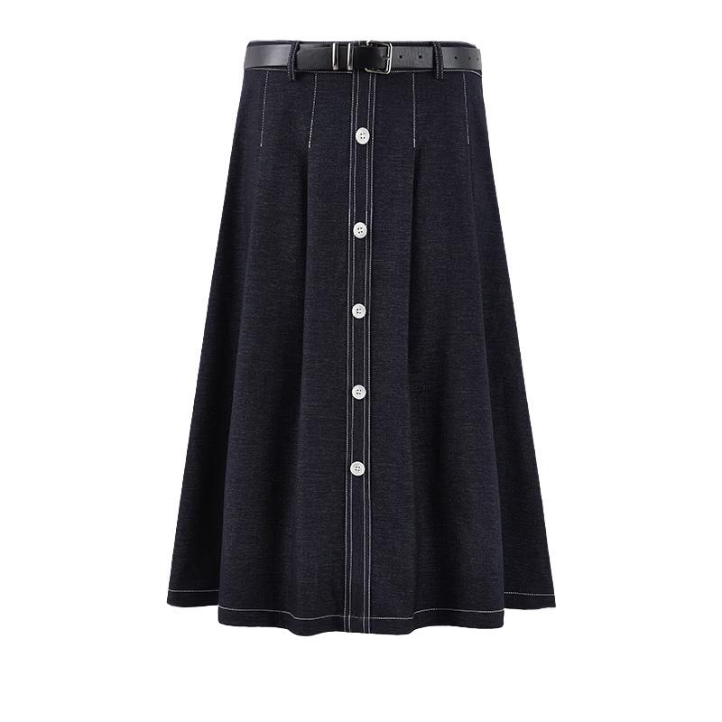 Retro High-Waist A-Line Denim Skirt L