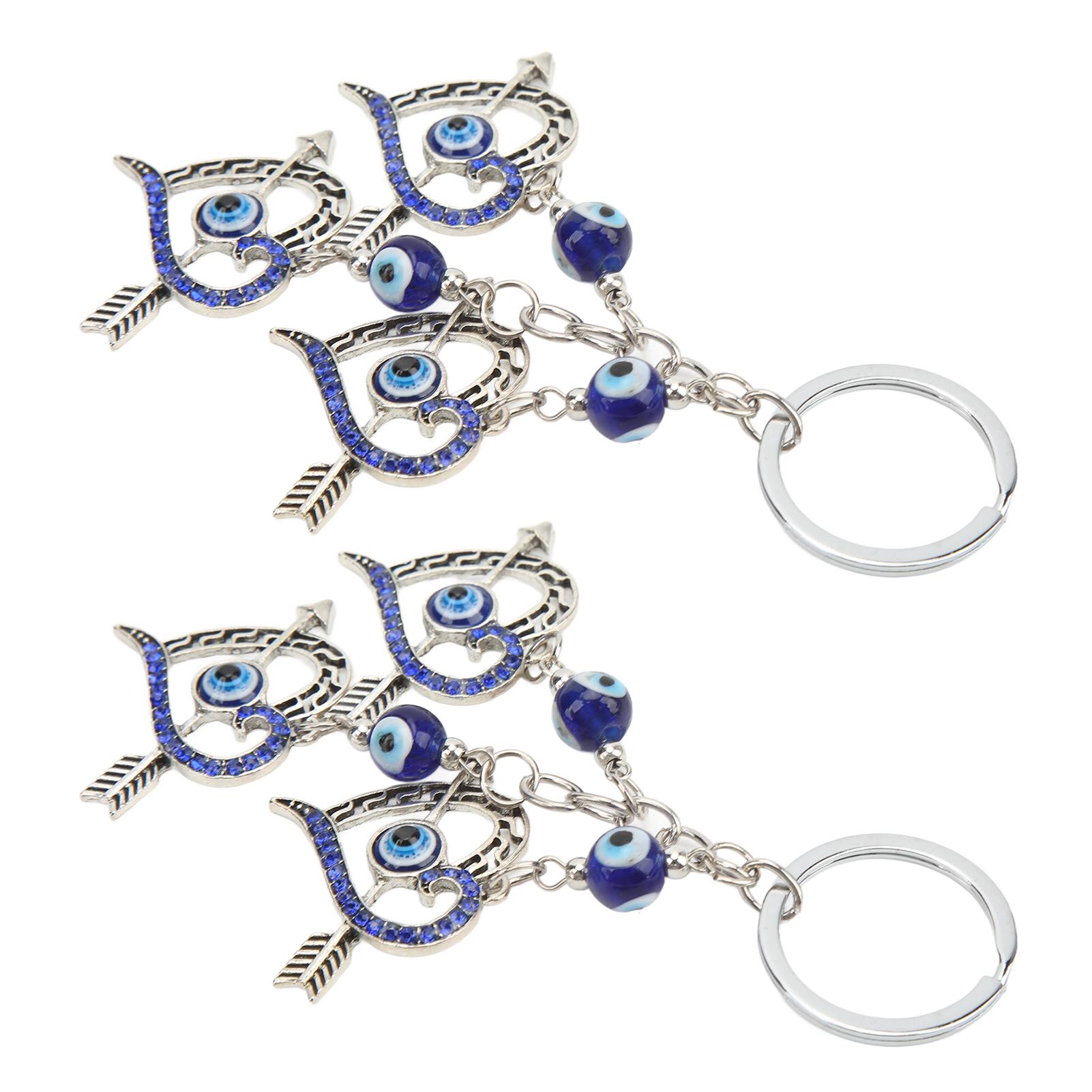 

2pcs Blue Eye Keychain Arrowhead Heart Shape 10mm 0.4in Lucky Alloy Material Decorative Eye Keychain Pendants