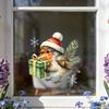 Window Clings for Glass Christmas Bird Static Clings, PVC Waterproof Decals with Santa Hat And Pattern Stickers Gift Box, Removable Holiday Home Door