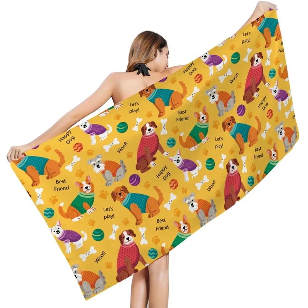 Microfiber Cartoon Dog Beach Towel Spa Sauna Pareo Novelty Sand Free Towel Poncho Surf Mat Picnic Camping Travel For Adults Kids