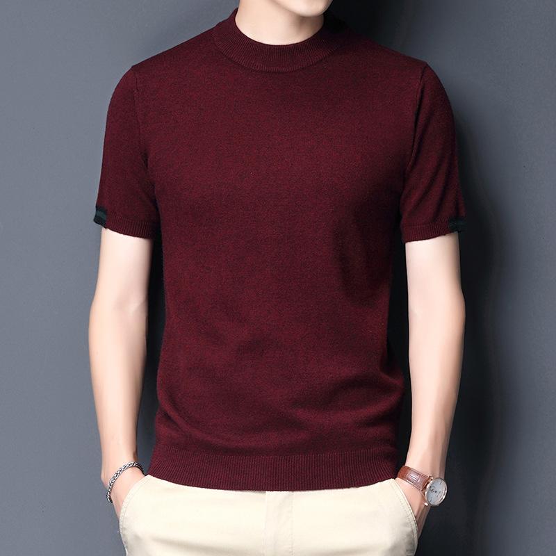 Spring and Autumn New Men's Half-sleeved Sweater, Round Neck Sweater, Solid Color Casual Half Turtleneck Pullover, Korean Style Trendy Bottoming Shirt
