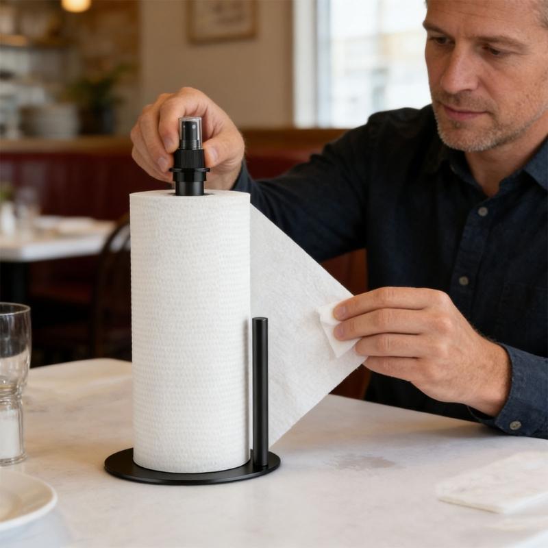 Double Function Rustproof Metal Toilet Paper Stand With Integrated Liquid Container For Bathroom And Kitchen Cleaning Convenience