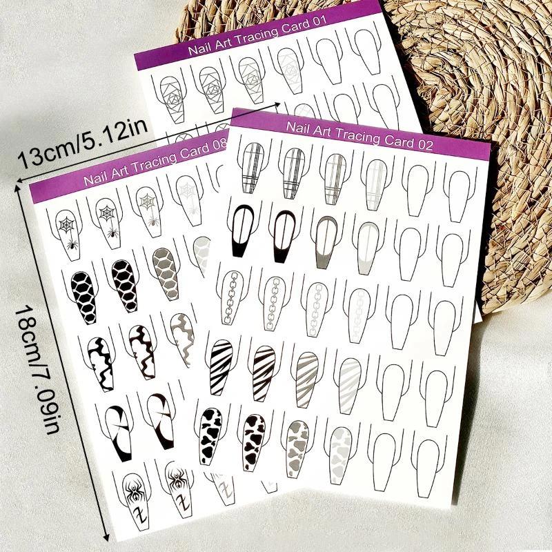 10 ks Papír na cvičení linek pro nail art Šablona na kreslení a malování Kniha pro učení Manikúrní nástroje Průvodce UV gelovým lakem Doplňky na nehty
