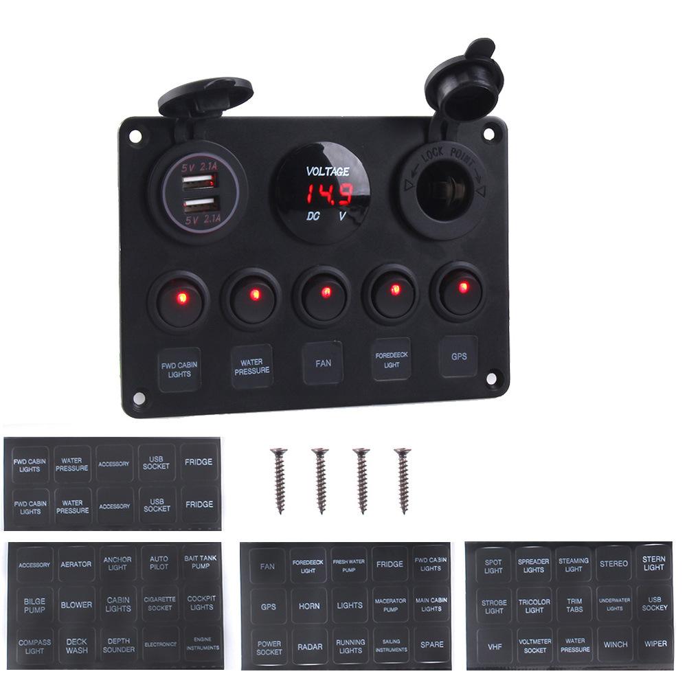 Mașină marină RV barcă modificare voltmetru 12V priză comutator panou 120W mașină LED comutator basculant panou cu USB dual