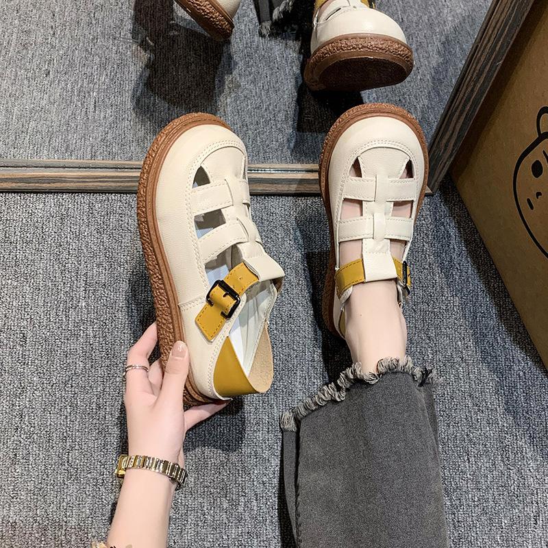 Soft sole Harajuku big head shoes women's summer new lace breathable fisherman shoes thick sole muffin sole single shoes