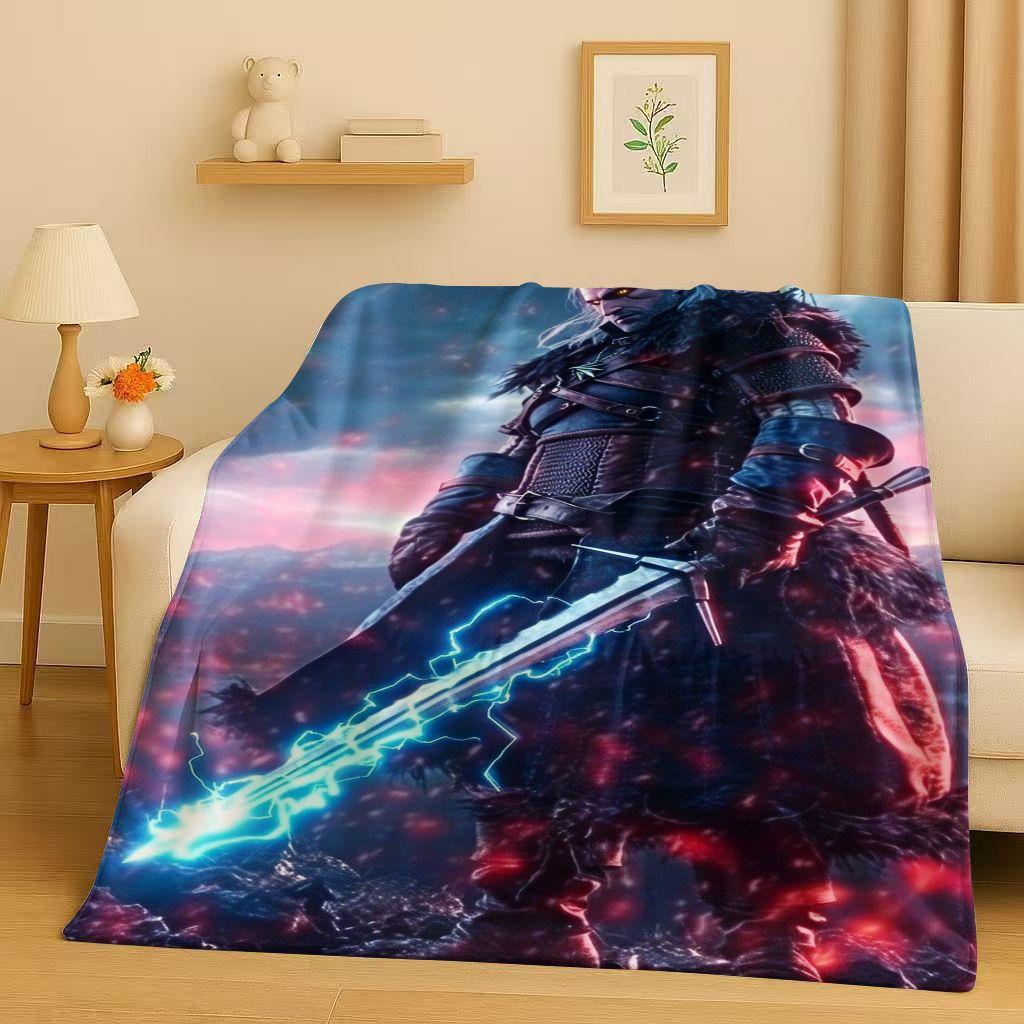HD The W-Witcher Game Geralt Gamer Cartoon Flannel Blanket,Ultra Soft Plush Throw for Home Bedroom Bed Sofa Cover Kid Gift