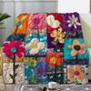 Cobertor de Lã Patchwork Floral de Primavera Boho Acolchoado com Flores Aconchegante para Jardim, Decoração de Casa e Relaxamento ao Ar Livre na Primavera