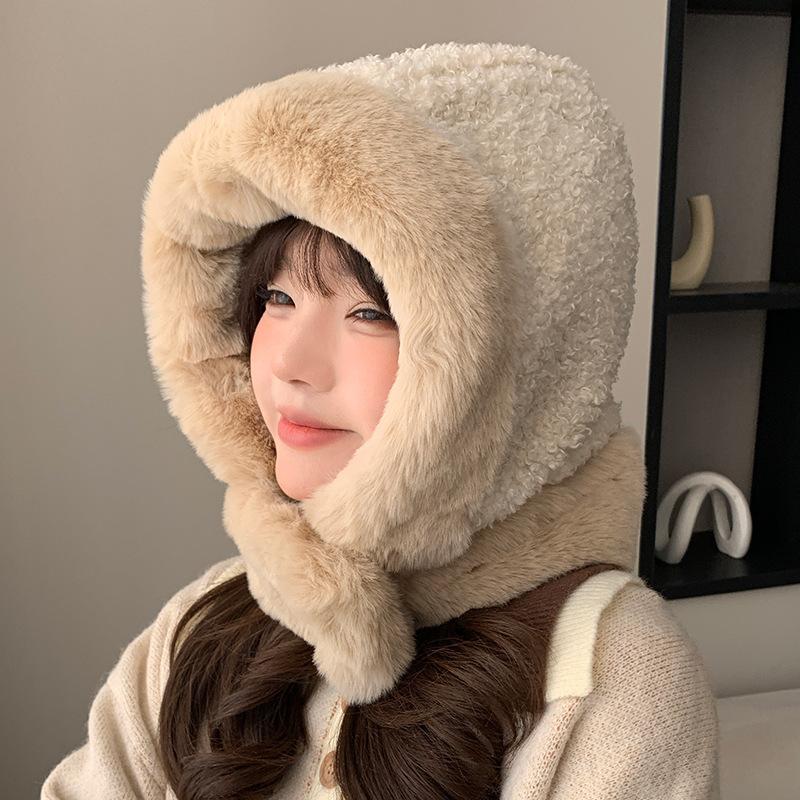 Cute Versatile Lei Feng Hat for Women's Windproof and Cold Riding Plush Versatile Balaclava Hat Ear Protection and Warm Hat