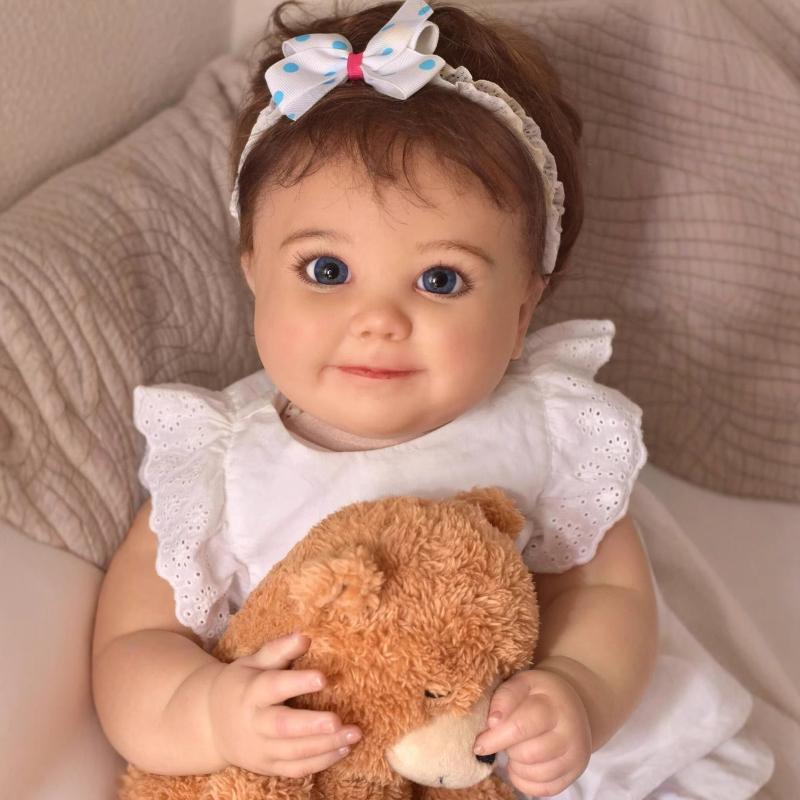 Lovely 60cm Reborn Toddler Doll JUNE Awake Soft Cloth Body Princess Newborn Baby Doll Handmade 3D Painted Skin Realistic Baby Dolls for Kids Play Toys