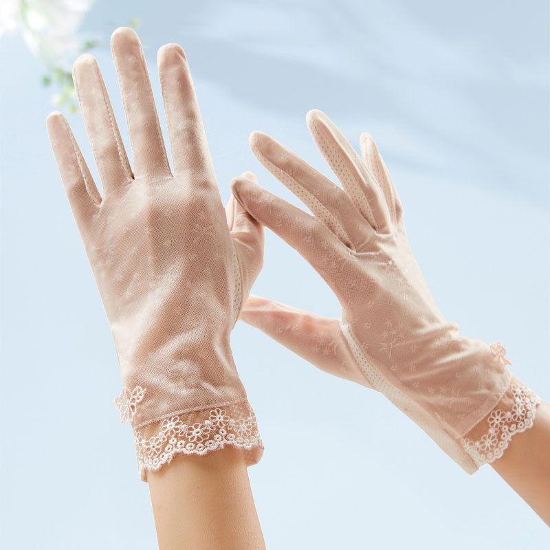

Sun Protection Gloves Women D145 Summer UV Thin Driving Outdoor Touch Screen Cycling Elastic Ice Silk Lace Gloves 145 light pink All yards