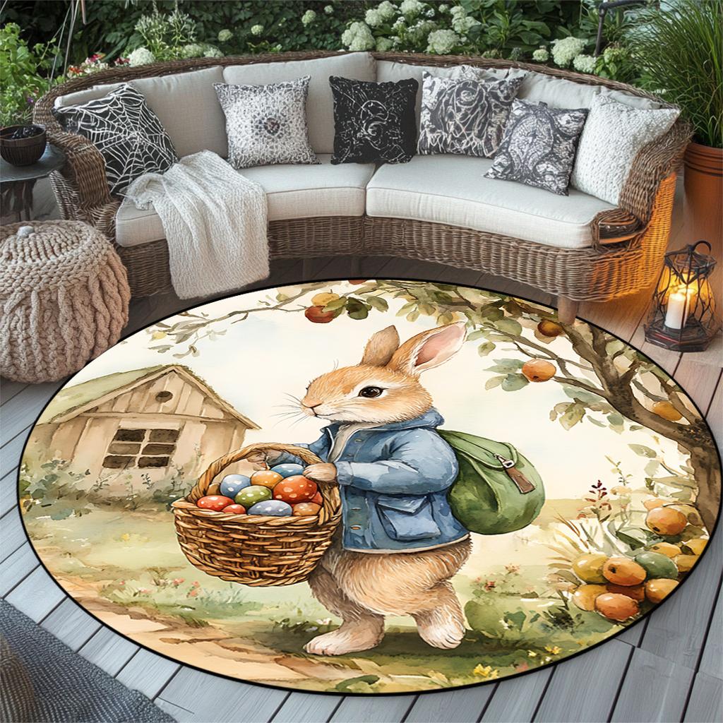 Easter Cute Rabbit Patterned Rug Round Area Rug Decoration Suitable for Living Room Bedroom Office Game Room Children Gift