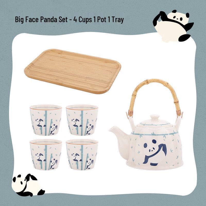 Panda Ceramic Tea Set (1 Teapot, 4 Cups, Tray)