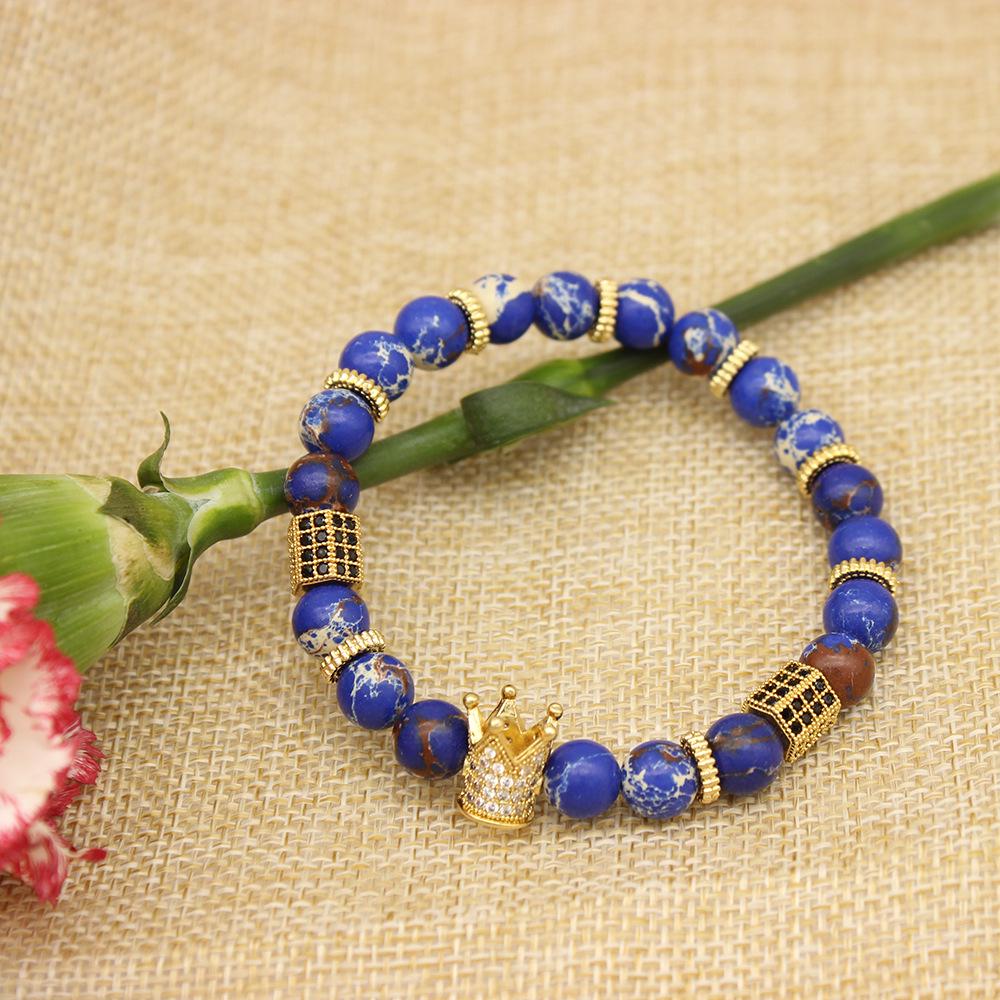 2019 Zirconia Crown Stone & Frosted Bead Bracelet with Copper & Imperial Stone Accents