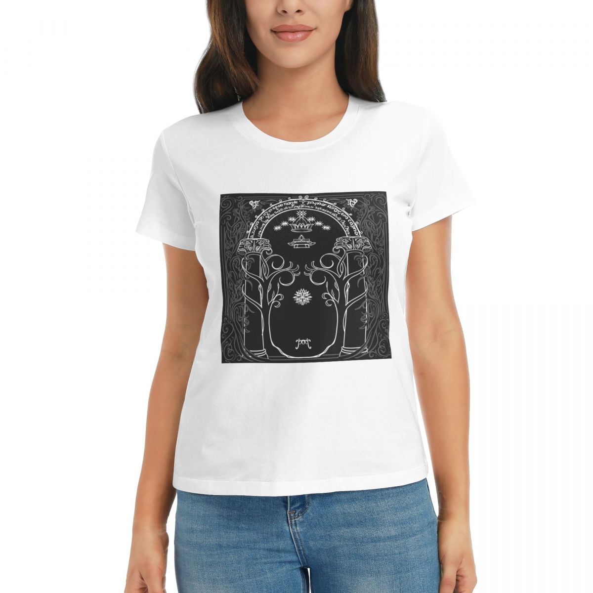 Women TShirt Mountain Door In The Style Of JRRTolkien Summer Short Sleeve Tees Round Neck T Shirts Clothes Tops Streetwear S