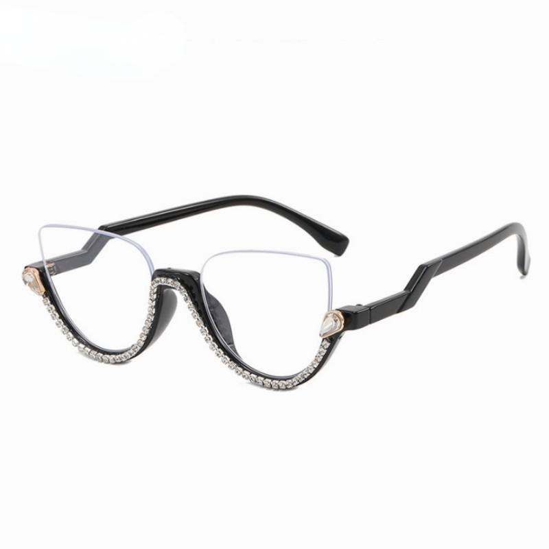 New Retro Anti Blue Light Cat Eye Glasses For Women With Diamond Fashion General Optics Clear Lens Reading Female Trending Eyegl