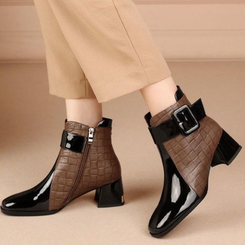 Bottes Cheville Nouvelles Hiver 2026 Mode Coréenne Femme Bout Rond Talon Haut Bas Tige Courte Bottines