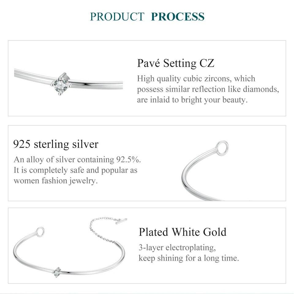 BAMOER 925 Sterling Silver Simple Zircon Bangle Shiny Star Bracelet for Women Valentine's Day Gift Platinum Plated Fine Jewelry