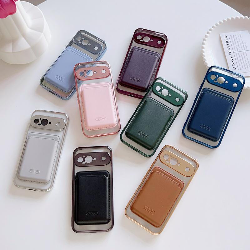 Clear Wireless Charge Magnetic Case For Google Pixel 9 Pro XL 9A 8A 7A PU Leather Card Holder Shockproof Lens Protection TPU Phone Cover