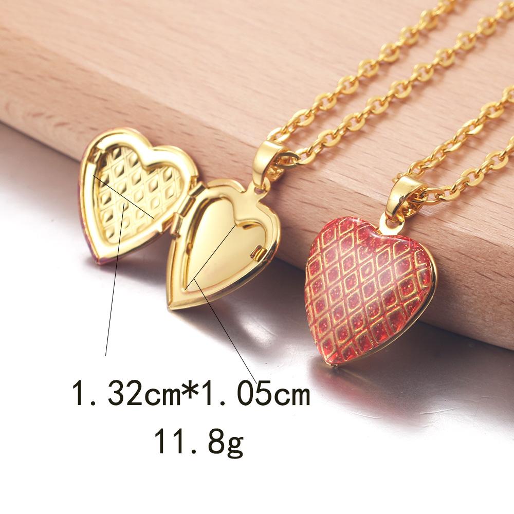 Golden Locket Pendant Mood Necklace Emotion Women Men Lovers Photo Frame Box Choker Necklaces Fashion Love Enamel Jewelry