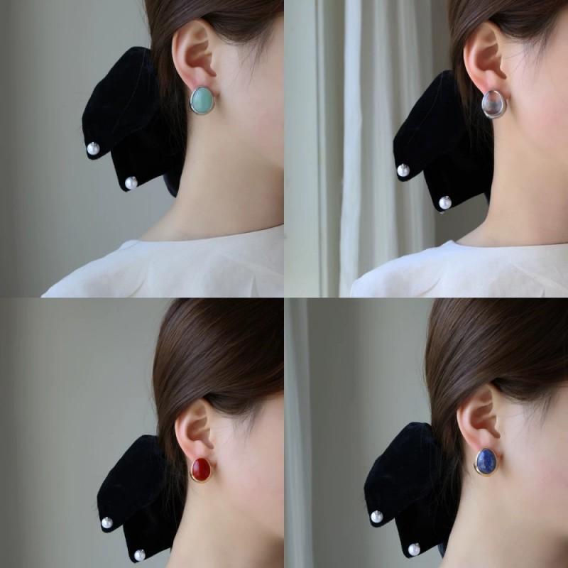 Minimalist Geometric Oval Stone Stud Earrings Women Men Lightweight Luxury Ear Cuffs