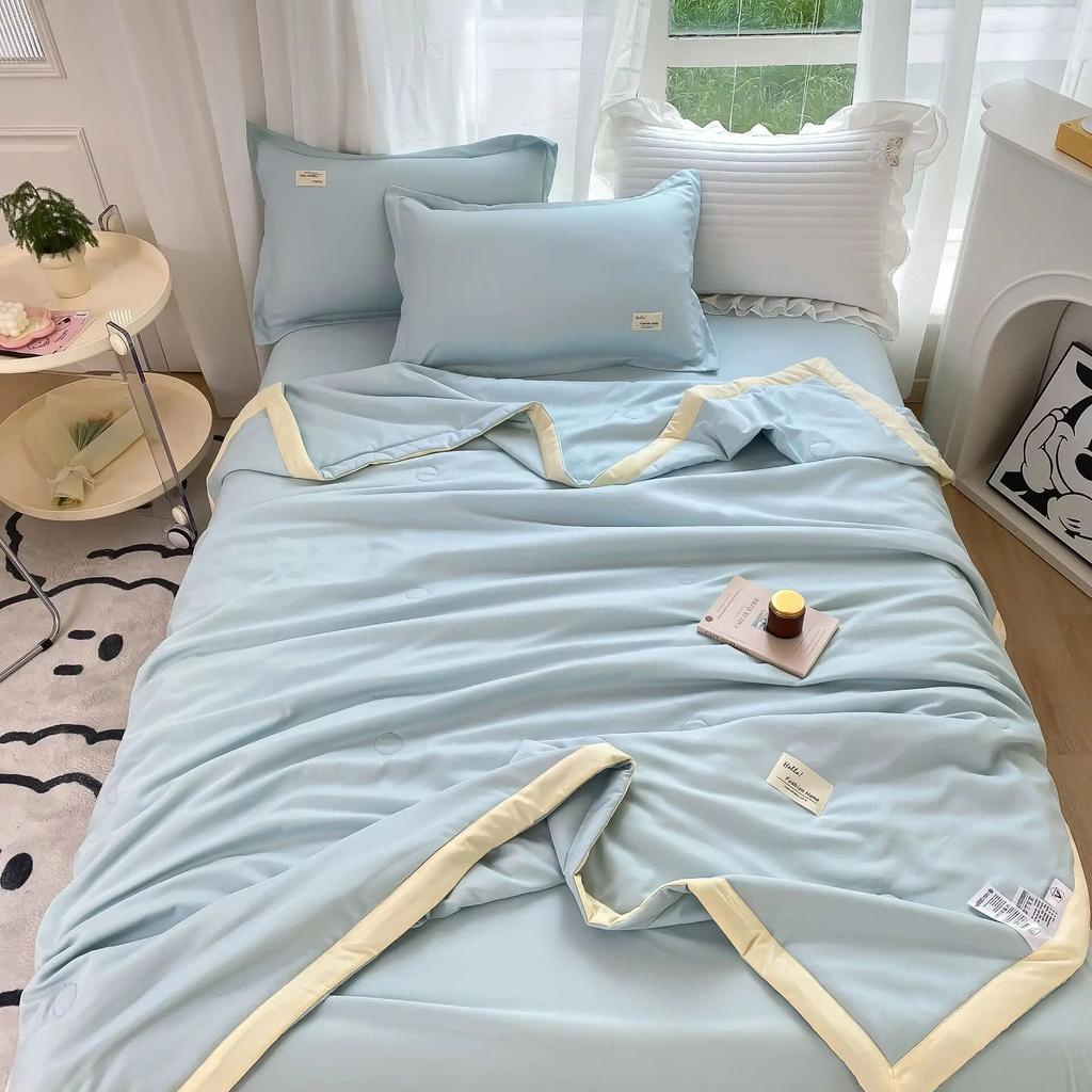 Sommer-Bettdeckenset, Heimtextilien, Sojafaser, dünne Steppdecke, Bettlaken, Kissenbezug, 4-teiliges Bettwäscheset, Queen-Size-Sommerdecke, waschbar