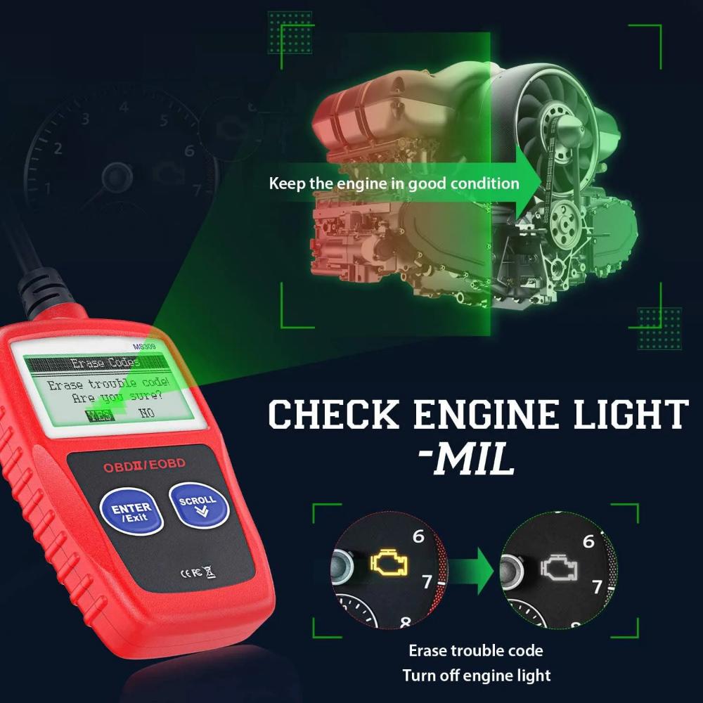 MS309 Čtečka kódů závad automobilu Přesný diagnostický nástroj motoru skener kontroluje kontrolku motoru a stav monitorování emisí