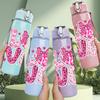 1PC Pink Glitter Love Heart Letter Print 750ml Color Plastic Sports Water Bottle Leakproof Flip Straw Lid Suitable for Sports Office Home Use