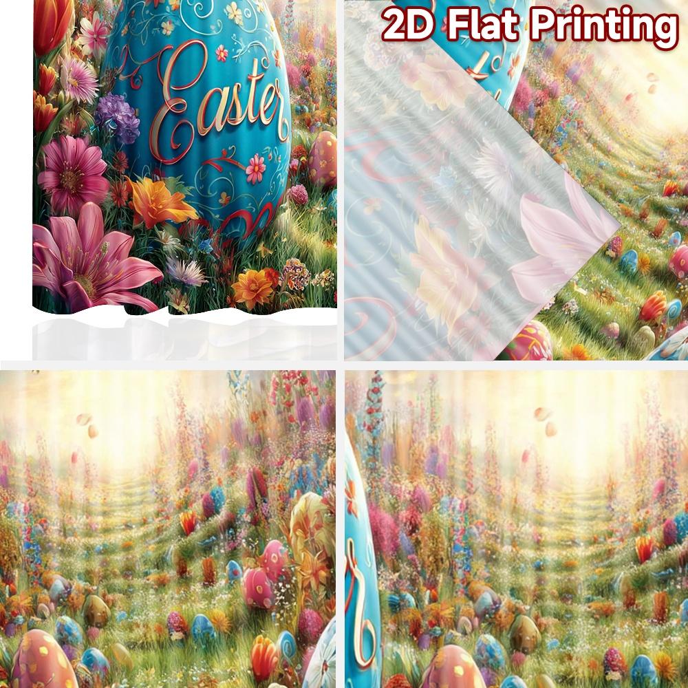 2D flat printing 2pcs Curtain Easter Bunny Flower Meadow Digital Printed Polyester Drapes Festive Holiday for Drapes for Bedroom