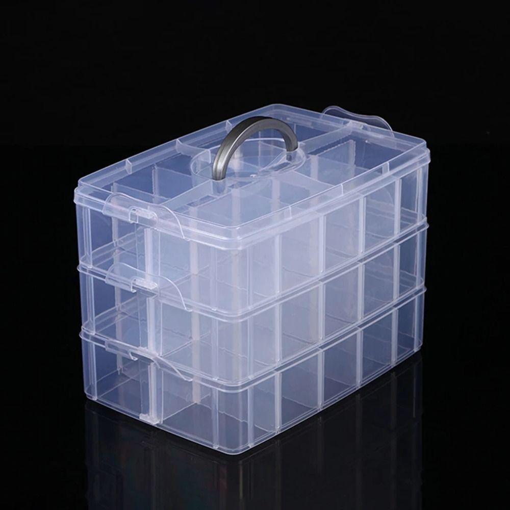 3 Tiers Removable Storage Case Adjustable Compartments Clear Stackable Storage Container Dustproof with Handle