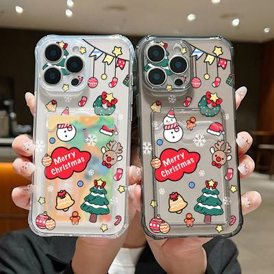 Transparenter Kartenfach Weiches Silikon Frohe Weihnachten Geschenke Muster Handyhülle für iPhone 16 15 Pro 14 13 Pro Max 12 11 Stoßfest Linsenschutz Schlanke Hülle