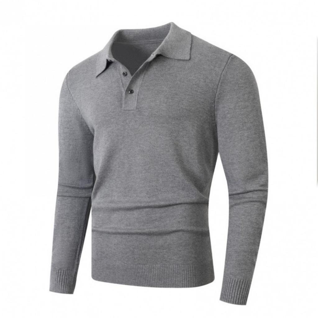 Men's Casual, Form-fitting Solid-color Square-neck Button Knitted Long-sleeved Sweater