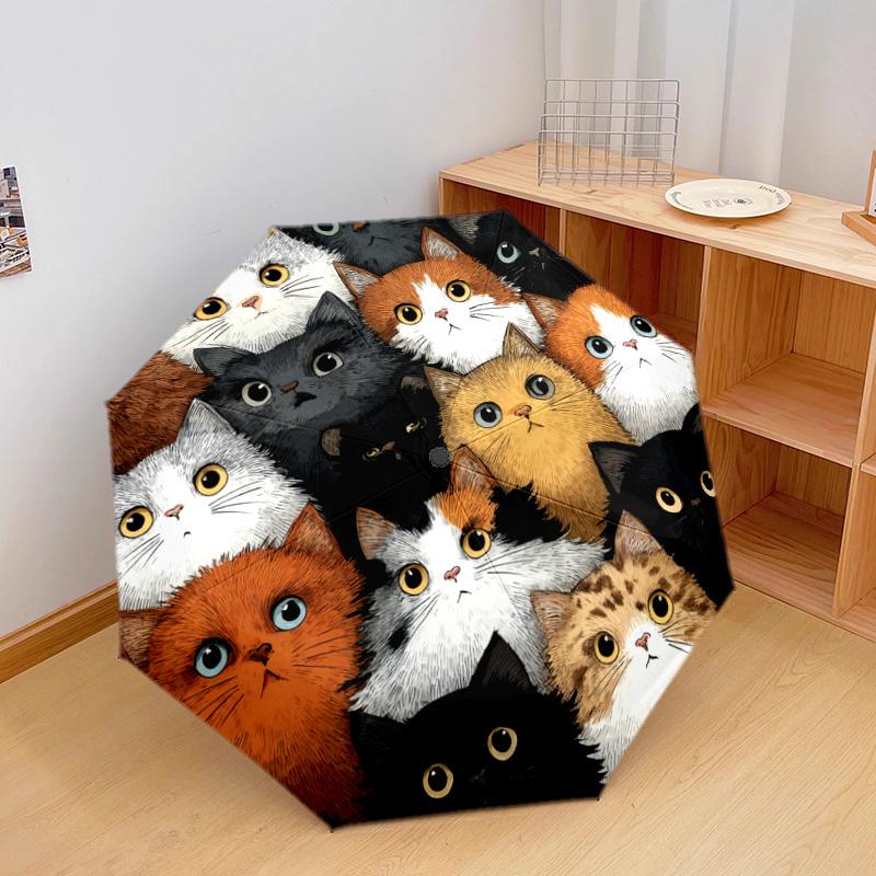 1 PC Automatic Folding Umbrella - Colorful Cats Pattern, Portable & Foldable Design with 8 Ribs, Christmas Birthday Gifts