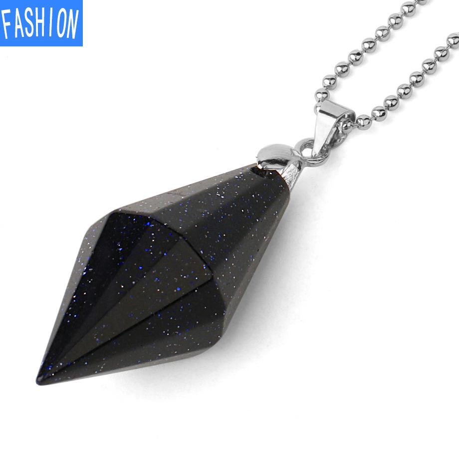 

Европейское и американское простое ожерелье из натуральных кристаллов, индивидуальное ожерелье с подвеской из натуральных кристаллов blue sand