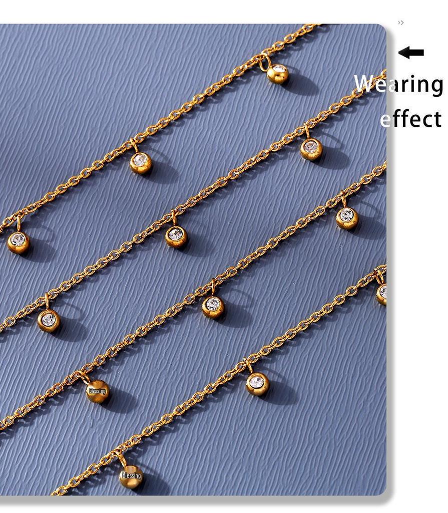 Qiong Yao Stainless Steel Zircon Anklet - Round Bead Light Luxury Foot Chain Accessory
