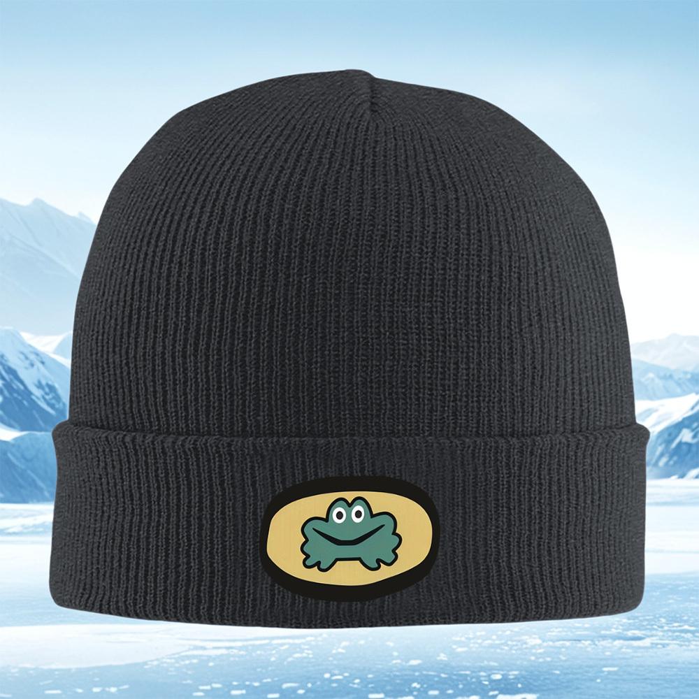 Smiling frog inside yellow oval shape Men Women Unisex Knitted Hat Beanie Pullover Cap Winter Thermal Warm Christmas Outdoor Cyc