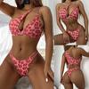 Two Piece Bikini Set with Asymmetric One Shoulder Top and High Cut Bottoms Leopard Print Swimwear for Women