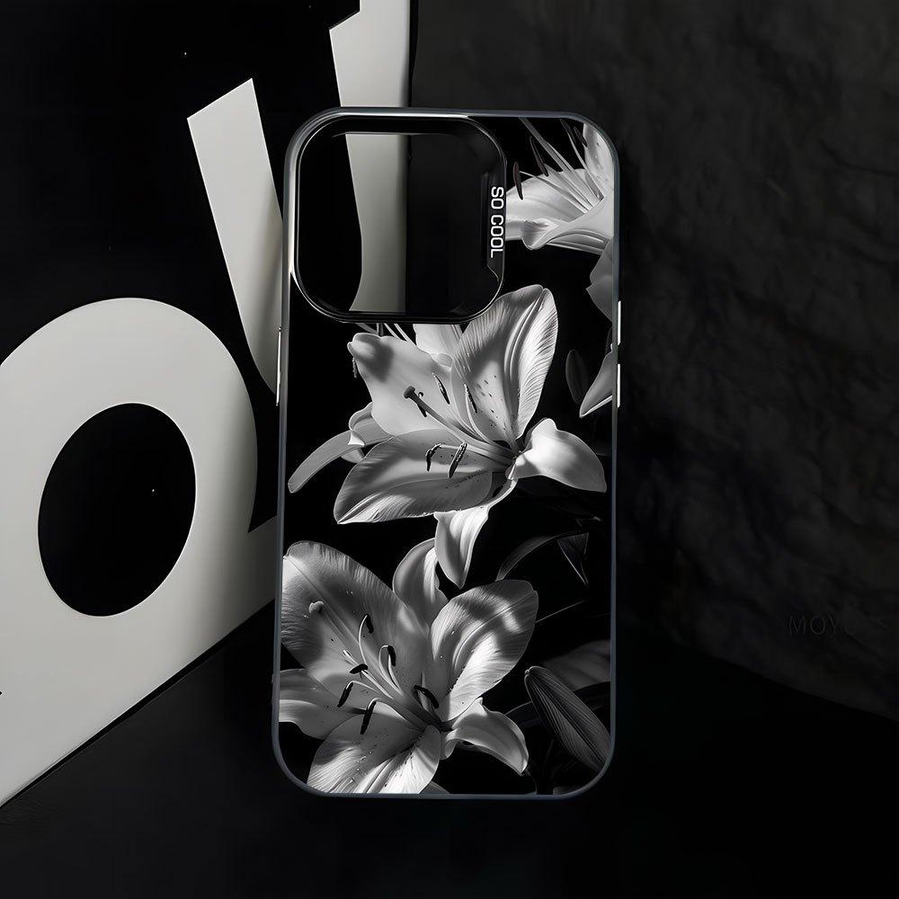 Black and White Lily Flower Pattern Phone Case Suitable for iPhone 17 16 15 14 13 12 11 Pro/Max/Plus Anti Drop and Shockproof