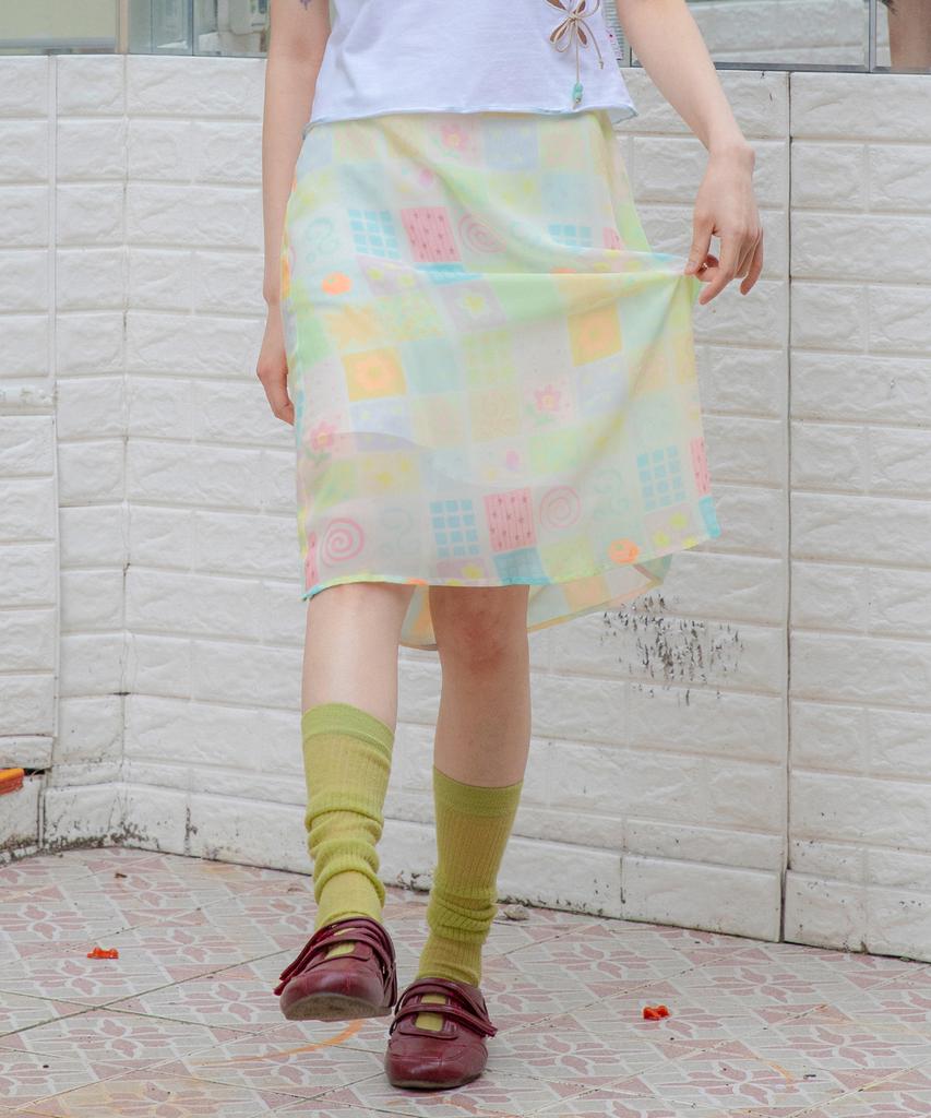 RuNaKi'Hu' Wxsk018 Natsu Omokage Chiffon Midi Skirt (Multi Check)