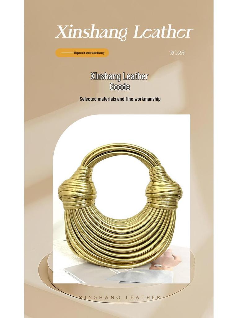 Goldener Kordelzug-Nudelbeutel: Damen Europäische & Amerikanische Mode Umhängetasche mit Hochwertiger Textur