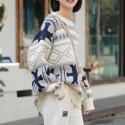 Pull surdimensionné à col rond pour femme, classique, Vintage, tricoté, hiver