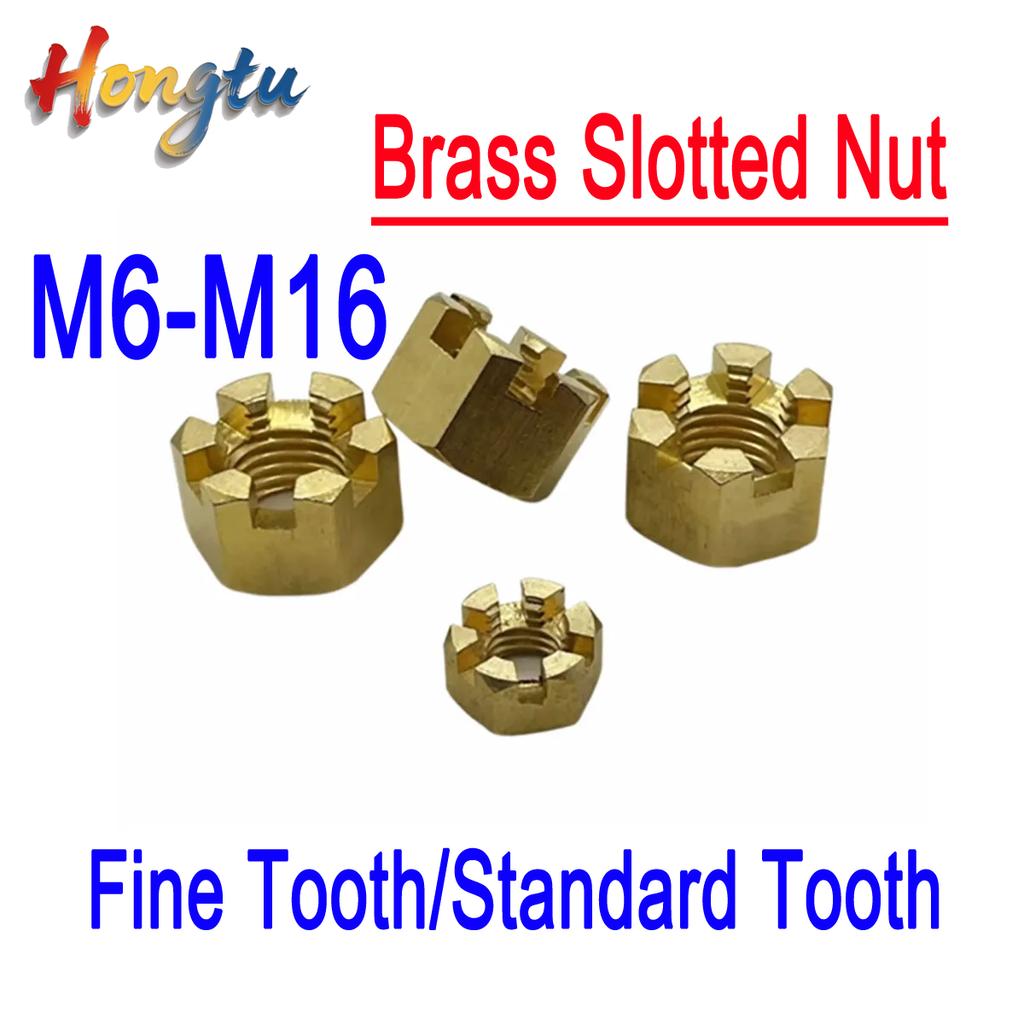 M6-M16 Brass Slotted Nut Standard Fine Tooth Copper Slotted Castle Fastener Nut