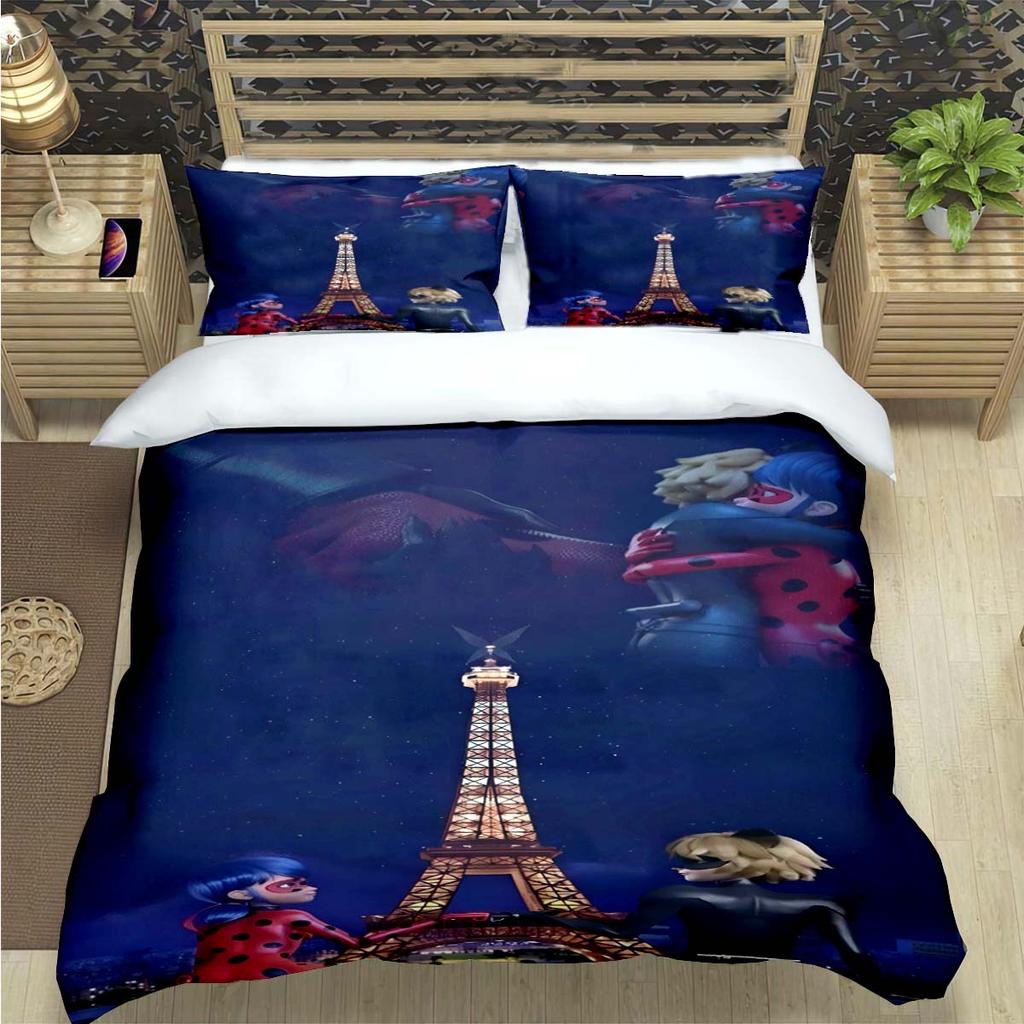 Classic Cartoon Cat Print Bedding Sets Bed Supplies Set Comforter Set Teens Girls Cartoon M-Miraculous Twin Single Kid Gift
