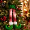 Christmas Elf Leg Decorations Hanging Ornaments, Red Green Striped Fabric Lightweight for Holiday Tree Fireplace And Car Interior Party Supplies