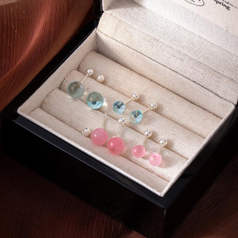 Aquamarine Round Bead Stud Earrings Screw Earrings Dopamine Sweet Simple Earrings Light Luxury Niche Ear Hole Earrings