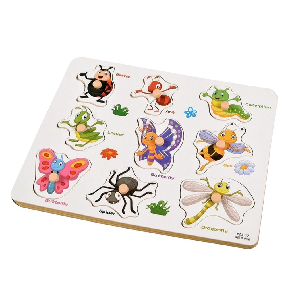 ShapeMatching Panel with Knobs Educational Wooden Peg Puzzle EasyGrasp Toy for Young Children,